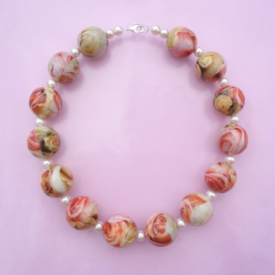 necklace ball flower pink 72