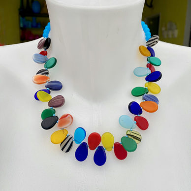 necklace glass colors slizes blue 72